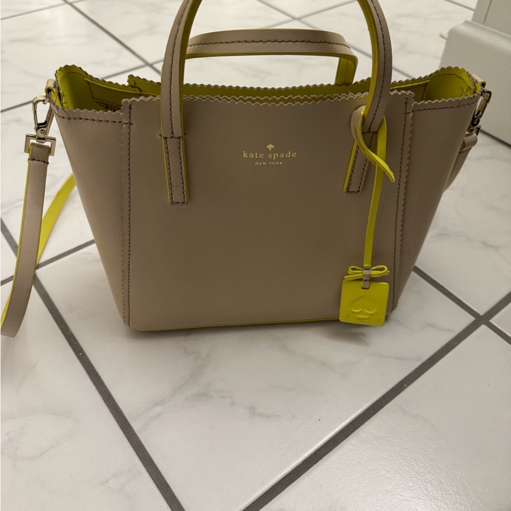 Kate Spade Taupe and Neon Yellow Satchel
